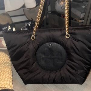 Tory Burch Black Tote with Gold Chain Straps
